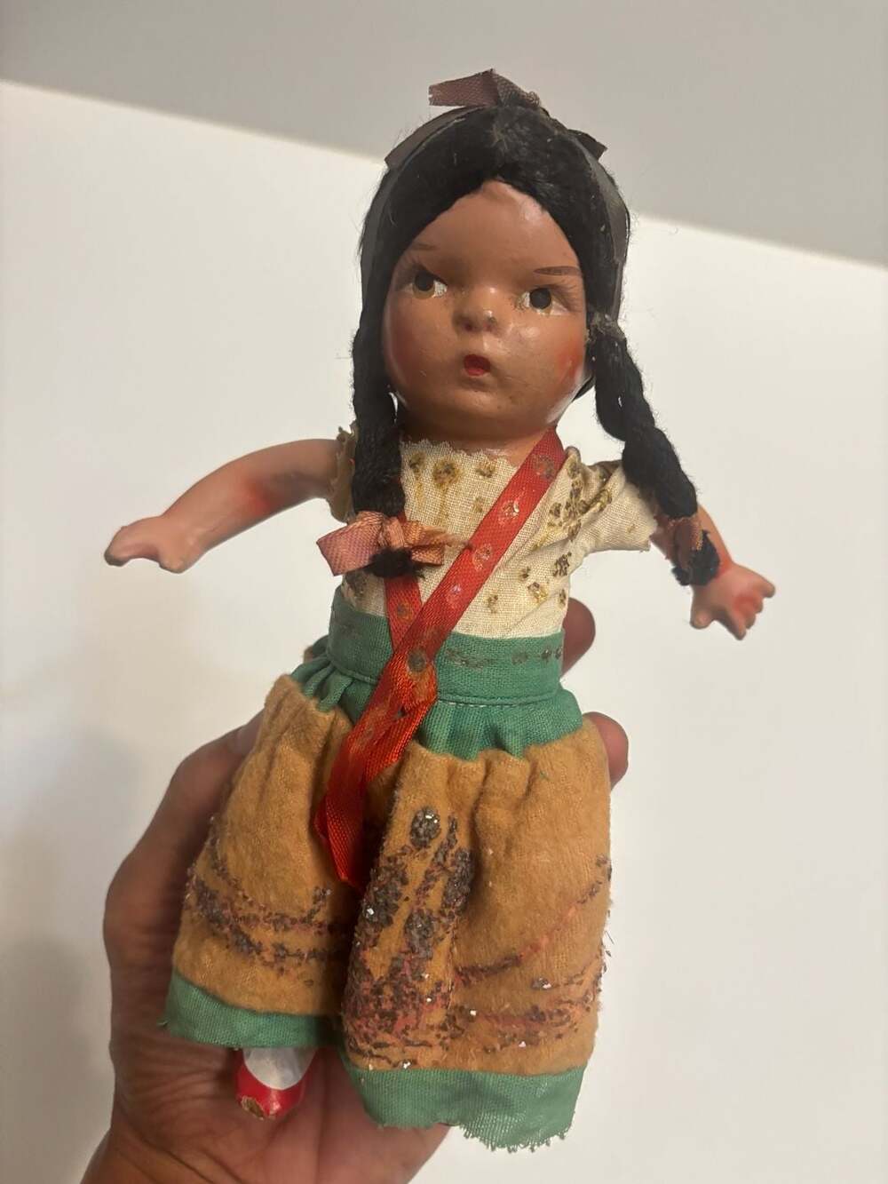 Vintage Hand-Painted Mexican Composition Folk Art Doll